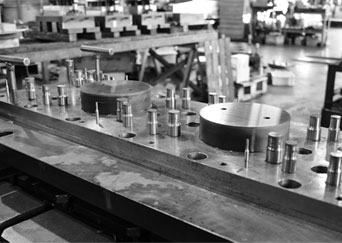 Black and White Photo of Stamping Tooling Set-up