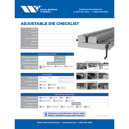 Adjustable Die Checklist