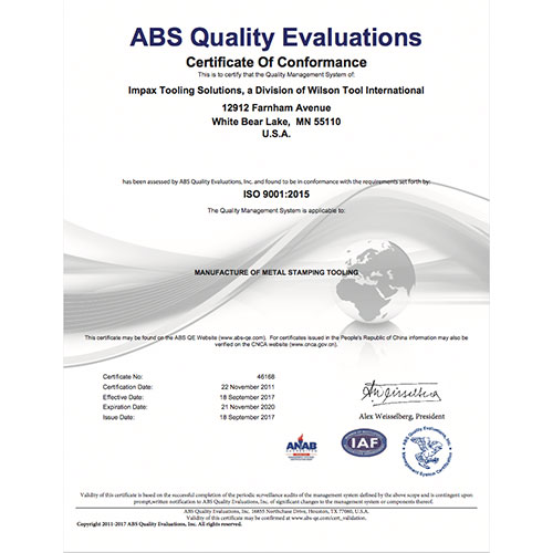 Impax ISO 9001:2015 Certificate